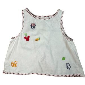 Old Navy x Disney Minnie Embroidered Linen Blend Sleeveless Top White L Girl